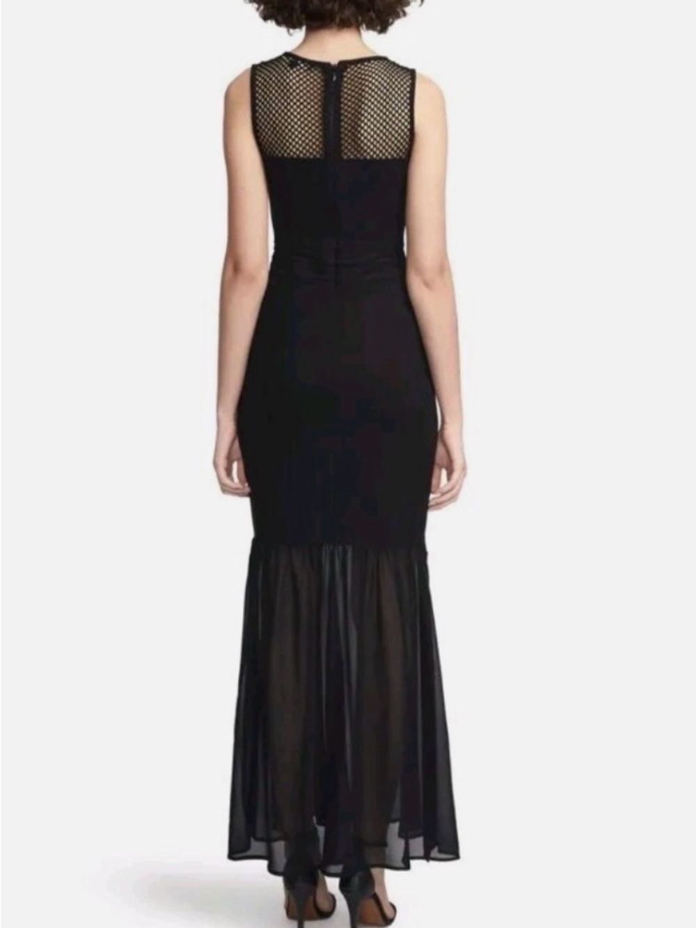 French Connection Chantilly Beau Black Sleeveless Mesh-Yoke Maxi Dress - Picture 3 of 13